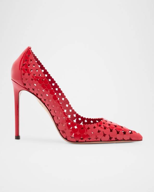Amourose Patent Heart Stiletto Pumps